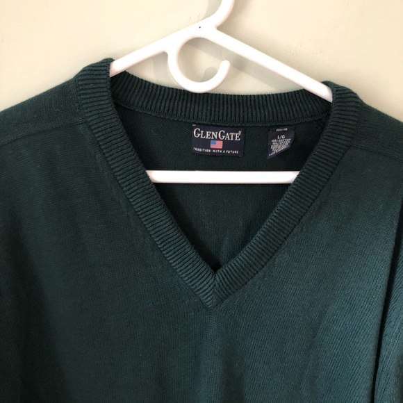 Glen Gate Green V-Neck Sweater Men Lg Made in USA - Picture 3 of 7